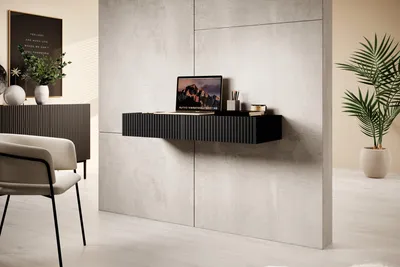 Zdjęcie produktu dla Wiszące Biurko Nicole 100 Cm Czarny Mat Nowoczesne Z Szufladami Eleganckie