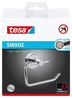 Produktbild von Tesa Smooz WC-Rollenhalter (NICHT BOHREN, verchromt, inkl. Klebelösung, hohe Haltekraft (bis 6kg), 100mm x 140mm x 50mm) 40314-00000