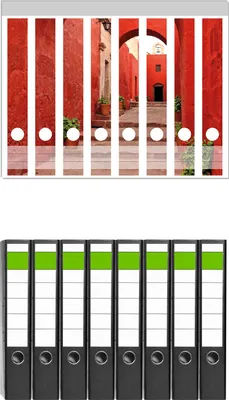 Produktbild von Wallario 8 Stück schmale Ordner inkl. Klebeetiketten mit Motive Roter Torbogen -  Set mit Rückenschildern / Ordnerrücken Stickern