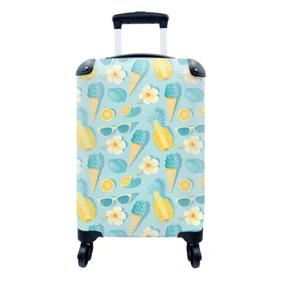 Produktbild von MuchoWow® Koffer Handgepäck Trolley Rollkoffer Kleine Reisekoffer mit 4 Rollen - Obst - Blumen - Sonnenbrille - Sommer - Cabin Size < 55x40x23 cm & 55x40x20 cm - Fotokoffer - Kabinenkoffer - Boardgepäck - Reise-Box - Reisekoffer - Reisegepäck - Koffer mit Bild - Trolley für Kinder