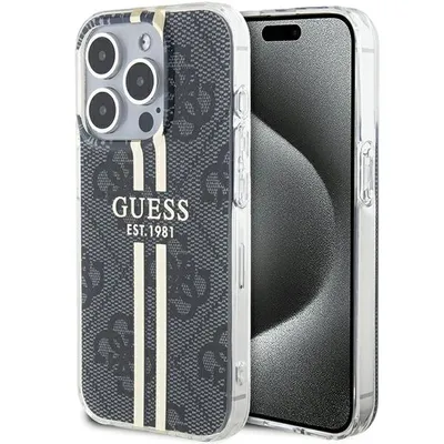 Produktbild von Guess Iml 4G Gold Stripe Hülle Für Iphone 15 Pro Max - Schwarz