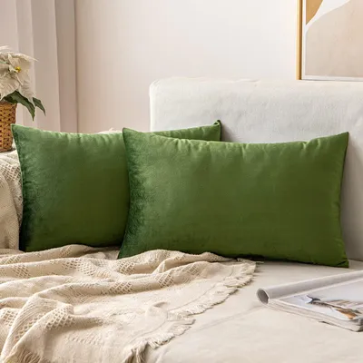 Productafbeelding van Set van 2 kussenhoezen, decoratieve kussens, sofa kussens, kussenhoezen met verborgen rits, 30 x 50 cm, matcha groen