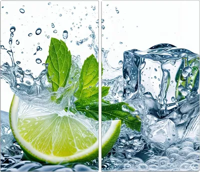 Produktbild von Spritzschutz Herdabdeckplatte Schneidebrett aus Glas Limettenspritzer 2-Teilig (60x52cm)