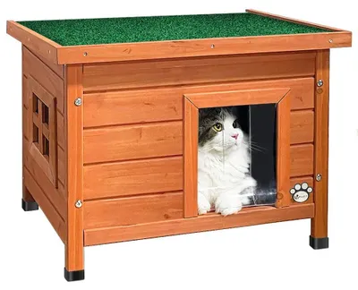 Produktbild von VOUNOT Katzenhaus aus Holz, Katzenhütte mit Asphaltdach, Outdoor, 57 x 45 x 43 cm