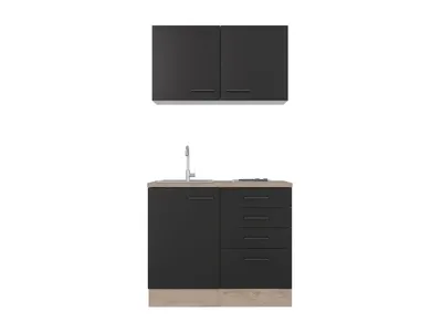 Produktbild von Miniküche - 100 cm breit - Schwarz matt Endgrain Oak – Capri