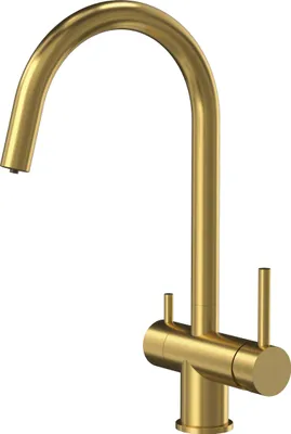 Produktbild von QUADRON Küchenarmatur CAREN Dreiwege Mischbatterie 360°, Farbe: Gold, Höhe: 35 cm Armatur Küche aus Edelstahl, Wasserhahn für Küche