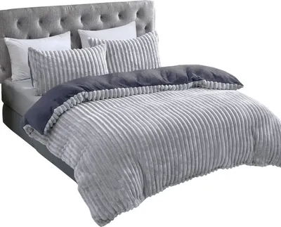 Produktbild von Doubleface Fleece Bettwäsche aus Polyester Wendebettwäsche Kissen- und Deckenbezug Anthrazit-Grau 135x200 cm