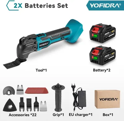 Image de Multitool oscillant - Sans fil - 2 batteries 388VF - 600 W - 6000-20000 OPM - Angle d'oscillation 4° - 6 niveaux - Changement rapide 3 s - Rouge