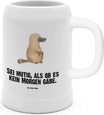 Produktbild von Mr. & Mrs. Panda Krug Schnabeltier Mut - Weiß - Geschenk, Neustart, Motivation, Seidel, Bier, Steinkrug, mutig, Urlaub, Arbeit, Tonkrug, Humpen, Training