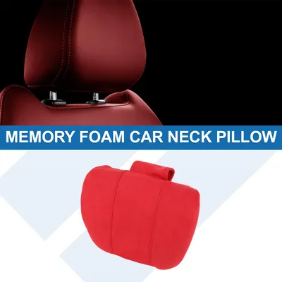 Image de Appui-tête de voiture, Oreiller de coussin de siège de voiture universel pour le cou et le dos en mousse à mémoire de forme respirante en suède rouge, 1 pièce