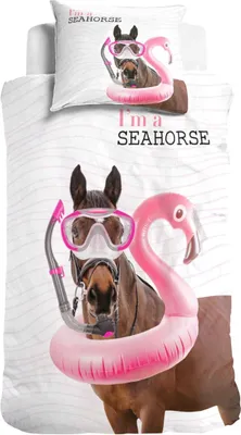 Produktbild von Little Monster Renforcé Bettwäsche 135x200 cm I'm a Seahorse weiß