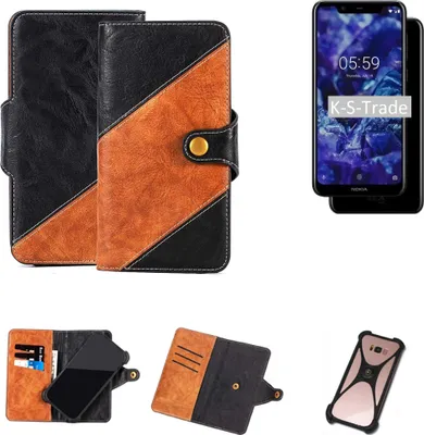 Produktbild von K-S-Trade Handyhülle Schutzhülle Bookstyle Case Wallet-Case kompatibel mit Nokia 5.1 plus Handy Cover Bumper Klapphülle schwarz hellbraun 1x