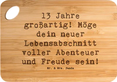 Produktbild von Mr. & Mrs. Panda Holzbrett Spruch 13. Geburtstag Freude - Transparent - Geschenk, Frühstücksbrett, Schneidebrett, Kindergeburtstag, Frühstücksbrettchen, Happy Birthday