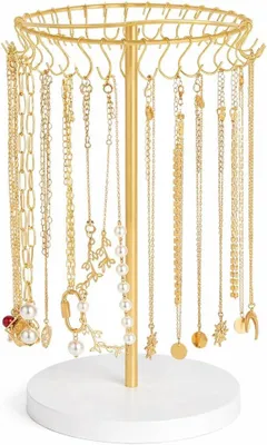 Imagen del producto de Soporte para collares de metal y madera, con 22 ganchos, organizador de joyas para collares y pulseras