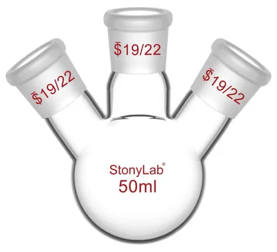 3-Hals-Rundkolben, 50 ml, 19/22 Schliff, Glas