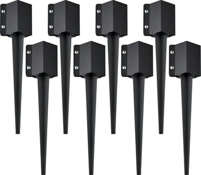Produktbild von Fence Post Anchor Ground Spike, 8 Pack 24 x 4 x 4 Inches Outer Diameter (Inner Diameter 3.5 x3.5 Inches), Metal Black Powder Coated Post Stake Ground, for Mailbox Deck Garden Railing