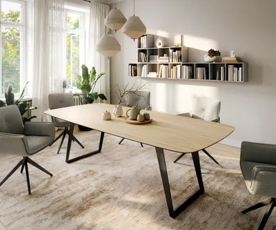 Produktbild von DELIFE Esstisch Edge Boot 260x120 cm Keramik Laminam® Sabbia Eichefarbig Metall Schräg Schwarz