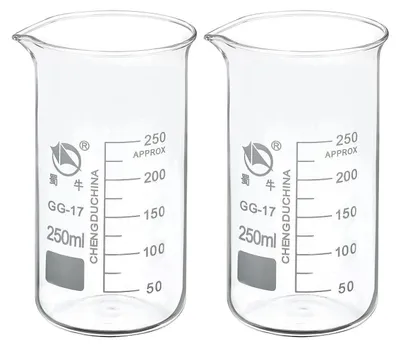 Image de Lot de 2 béchers de 250 ml en verre borosilicaté, avec graduation et bec verseur