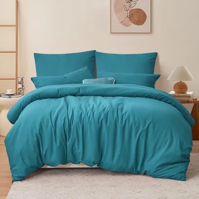 Produktbild von Bettwäsche 220x240 Türkis - 3tlg. Set Mikrofaser Reißverschluss Weich & Bügelfrei