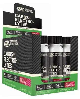 Produktbild von Optimum Nutrition Carbs + Electrolytes Shot (12x99ml) Mixed Berries - Energie & Ausdauer - Elektrolyte