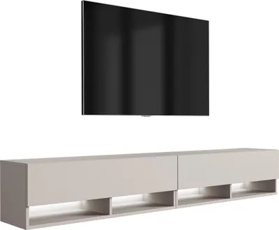 Zdjęcie produktu dla TV-Lowboard 200 (2 x 100) cm Kaschmir, LED weiß, 200 × 32 × 34 cm