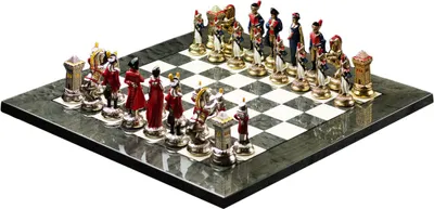 Produktbild von Italienische Schachfiguren Napaleon 10 cm + Schachbrett aus grauem Erable-Wurzelholz 42 cm