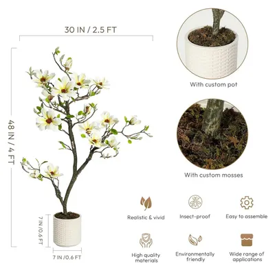 Image de Orchidée artificielle - Plante d'intérieur en pot, 120 cm - Fleur décorative sans entretien - Feuilles en polyester réalistes - Idéale pour le salon, le bureau ou le balcon - Blanche