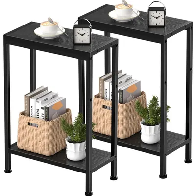 Produktbild von Beistelltisch Nachttisch 2er Set 2 Ablagen Schwarz 43 x 20 cm 2-stöckig