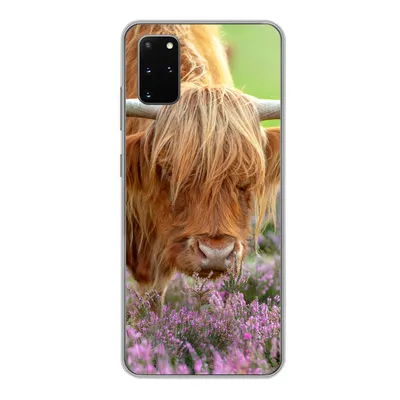 Produktbild von MuchoWow® Handyhülle Schutzhülle Hülle für Samsung Galaxy S20 Plus Schottischer Highlander - Lila - Blumen Silikon Softcase Handy Hülle - Hartschale