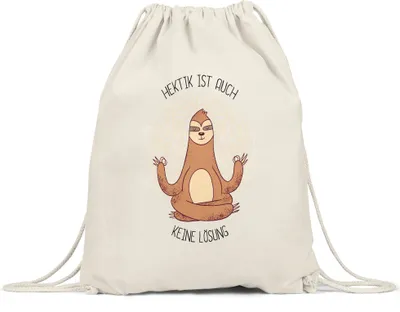 Produktbild von Hektik Ist Keine Lösung Turnbeutel Gymsack Meditation Lustig Spruch Ironie Faultier Geschenk-Idee Bürokollegen Chillen