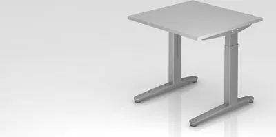 Produktbild von Schreibtisch Mika | Grau | Silber Gestell | BxT 80x80cm | Arbeitshöhe 65-85cm | höhenjustierbar, 1cm Raster | C-Fuß-Gestell | Rechteckform