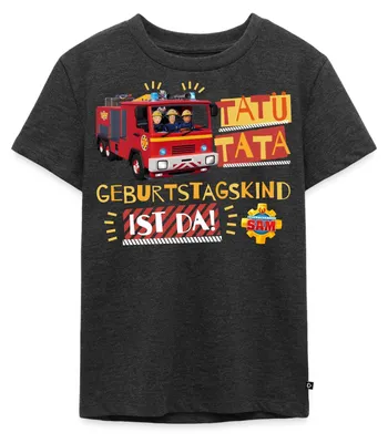 Produktbild von Spreadshirt Feuerwehrmann Sam™ Tatü Tata Geburtstagskind Kinder Premium T-Shirt, 134/140 (8 Jahre), Anthrazit meliert