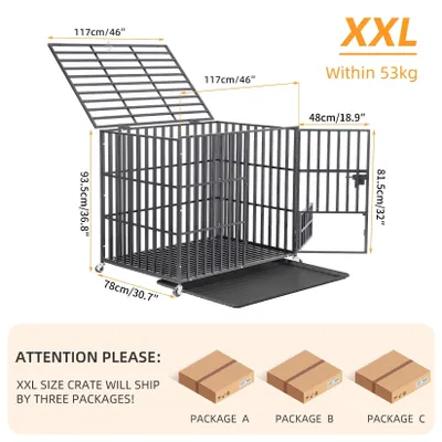 Image de Grande cage pour chien - Cage métallique XXL 117x84x86,5 cm - Robuste - 3 portes - 4 roulettes verrouillables - Bac de sol amovible