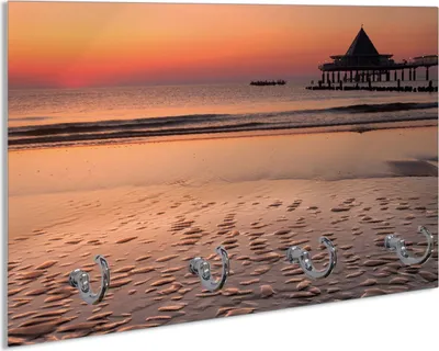 Produktbild von Wallario Schlüsselbrett aus Glas, Motiv: Strand am Abend - Seebrücke am Ostseebad Heringsdorf, 30 x 20 cm mit 4 Haken