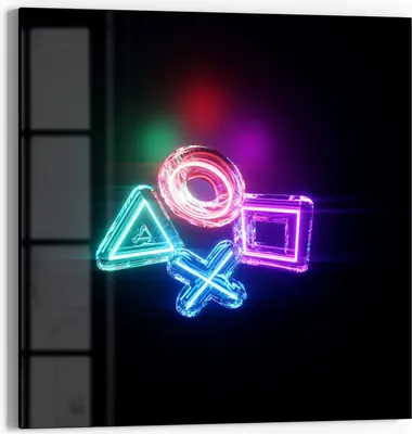 Produktbild von DEQORI Glasbild Echtglas 30x30 cm 'Neon Gaming Symbole' Wandbild Bild modern Deko