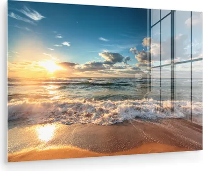 Produktbild von MuchoWow Glasbilder - Bilder auf Wandbild - Foto auf Glas Strand - Meer - Sonnenuntergang 120x80 cm Wanddekoration aus Glas - Acrylglasbild - Acrylbilder - Abbildung