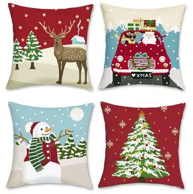 4er-Set Weihnachtskissenbezüge 45x45 cm, Samt, Rentier, Baum