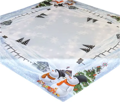 Produktbild von Tischdecke mit Druckmotiv Schneemänner Tischläufer Weihnachtstischdecke 85 x 85 cm