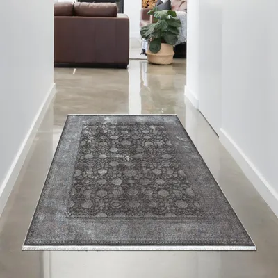 Produktbild von Wohnzimmerteppich mit Ornamenten & Verzierungen in blau grau Größe - 80 x 150 cm