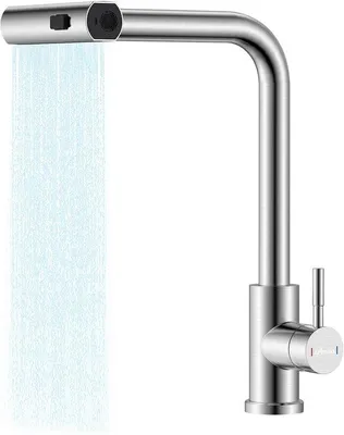 Obrázok produktu pre Kuchynský kohútik s otočnou hlavicou, jednopáková kuchynská batéria s otočnou hlavicou, 1-otvorová, otočná o 360°, vysokotlakový vodopád, nerezová oceľ