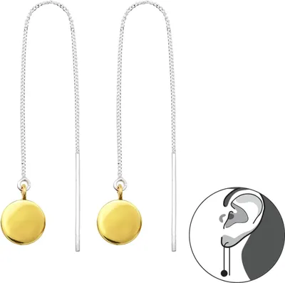 Produktbild von Durchzieher Ohrringe 925 Sterling Silber mit rundem Anhänger vergoldet