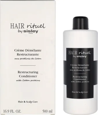 A product shot of a hair conditioner bottle and its packaging.