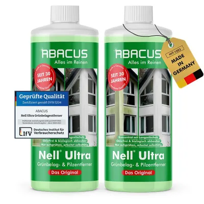 Produktbild von ABACUS® Nell Ultra Grünbelagentferner & Algenentferner Konzentrat, extrem stark! Entfernt Grünbelag & Algen selbsttätig 2x 1000ml