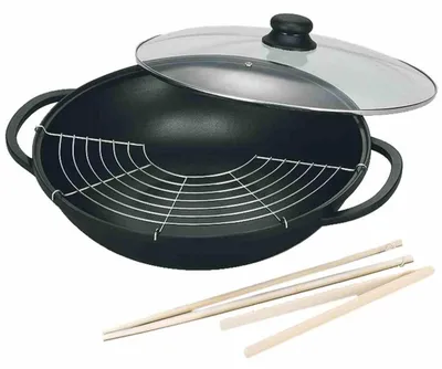 Obrázek produktu pro KARL KRÜGER Wok Leipzig Ø36 cm hliníkový odlitek se skleněnou poklicí a příslušenstvím