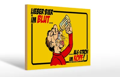 Produktbild von Holzschild Alkohol 30x20cm Bier im Blut, als Stroh im Kopf