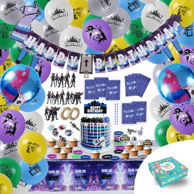 Produktbild von Dekorationsset - Geburtstage - Fortnite Game- ballons - Kinderparty - Ballon - Tischdecke - Mitgebsel - Geschenktüte - Kuchentopper - Partydeko