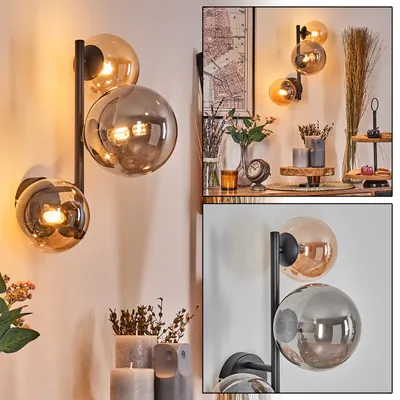 Produktbild von Isorella Wandlampe aus Metall/Glas in Schwarz/Rauch/Bernstein