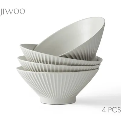 Produktbild von Schüssel Set 4er Ø20 cm Keramik Japanische RamenSchüsseln Suppenschüssel 4personen Suppenteller Salatschüssel MattGlasur mikrowellen spülmaschinenfest