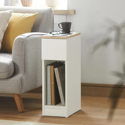 Immagine prodotto di SoBuy comodino stretto comodino con cassetto e ripiano Comodino per camera da letto Bianco L20 x P35 x H60cm FBT111-WN
