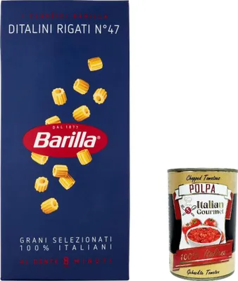 Produktbild von 20x Pasta Barilla Ditalini rigati Nr. 47 italienisch Nudeln 500 g pack + Italian Gourmet polpa 400g